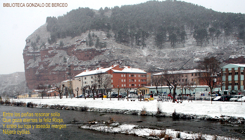 Este faralln najerino es denominado "el castillo"; su perfil ms vertical est oradado de cuevas. Nevando, 8 de Enero de 2009