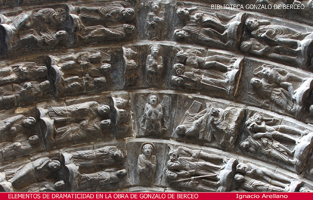 Puerta sur de la catedral de Tudela. Representa el juicio final, a la derecha de la imagen se representa el infierno y los castigos infligidos por los demonios, mientras que a la izquierda se recrea los bienaventurados tras el juicio final.