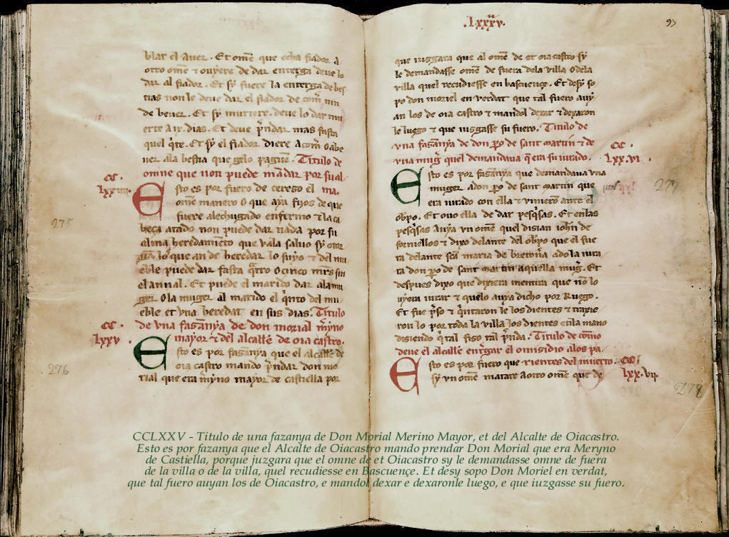 Texto original de la"fazanya de ojacastro". Manuscrito 431. © Biblioteca Nacional de España. (El texto explicativo sobreimpreso naturalmente no aparece en el original)