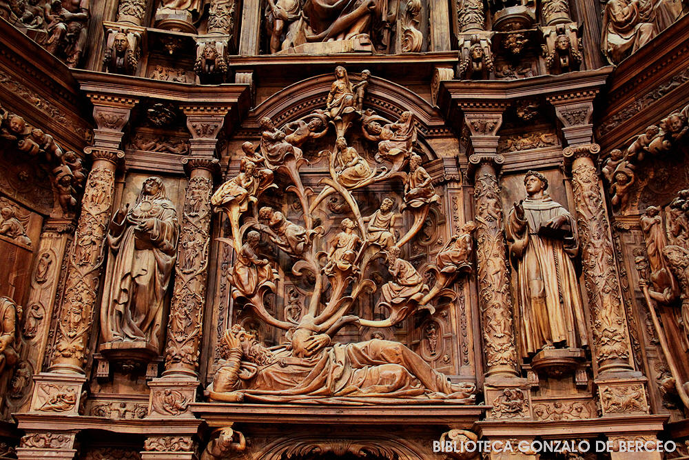 Retablo del Monasterio de Santa Clara en Briviesca(Burgos). Detalle: árbol de Jetsé.Hacer clic en la imagen de portada para saber más.