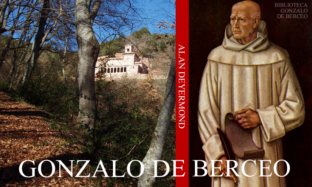 A la izquierda el Monasterio de Suso. A la derecha, recreación de Gonzalo de Berceo obra de Rubio/Dalmati