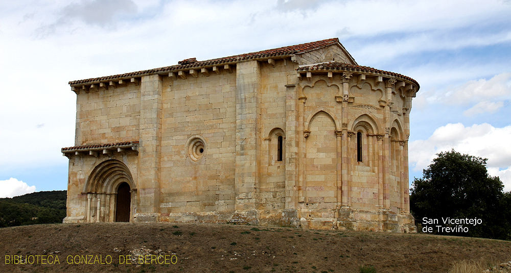 Vista general de la fachada sur de la ermita de San Vicentejo de Treviño. Hacer clic en la imagen de portada para conocer datos arquitectónicos del monumento.