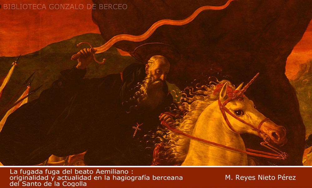 Detalle de la pintura de Ricci en la que San Millán apoya a los cristianos en la batalla de Hacinas.