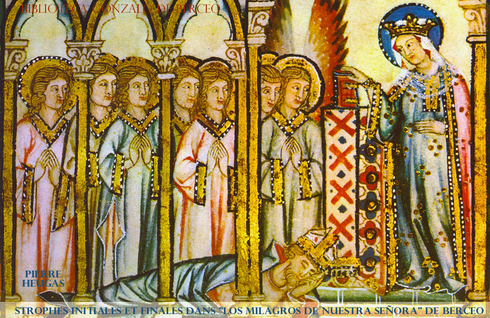 Detalle de ilustración de la Cantiga 66 de Alfonso X. Haciendo clic sobre la imagen aparece el texto de la cantiga: "Cómo el obispo dormía en la capilla y Santa María se le apareció con los santos, y le mandó decir misa".