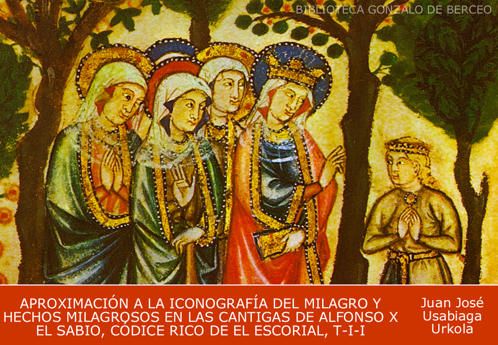 DETALLE DE LA MINIATURA DE LA CANTIGA 105. "Cómo Santa María se le apareció a una niña, en el huerto, y la hizo jurar castidad"